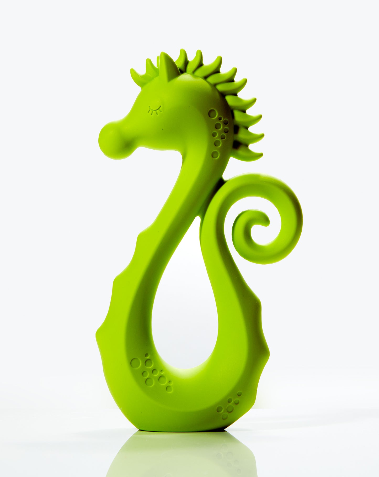 Green Choo Choo the Seahorse teether by Jay Street Baby – food-grade silicone, safe for babies, sensory development toy.