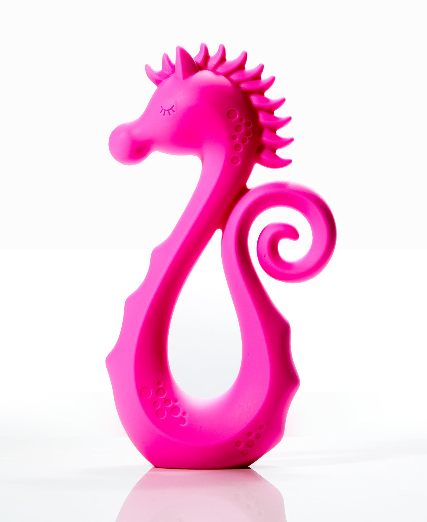 Pink Choo Choo the Seahorse teether by Jay Street Baby – food-grade silicone, safe for babies, sensory development toy.