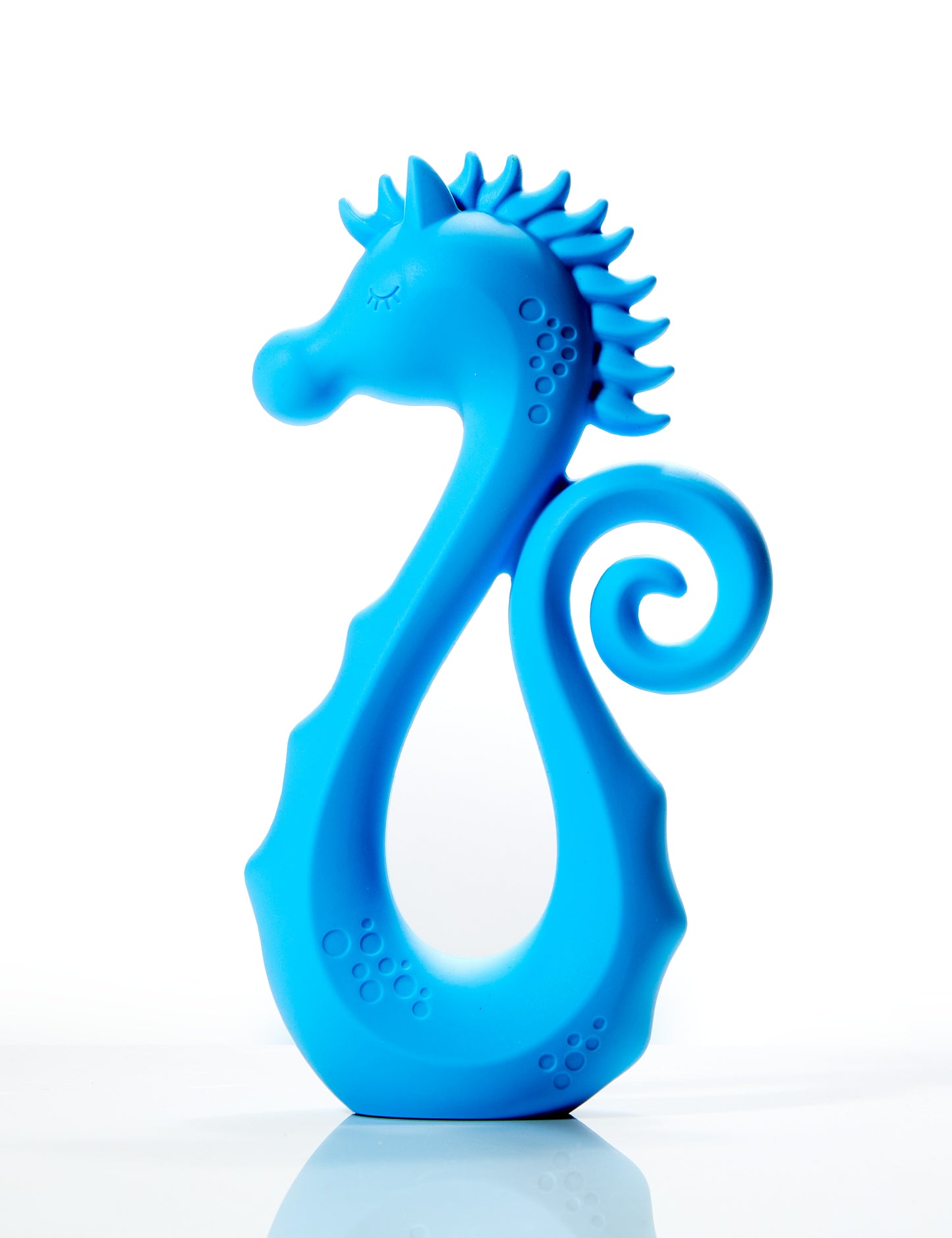 Blue Choo Choo the Seahorse teether by Jay Street Baby – food-grade silicone, safe for babies, sensory development toy.